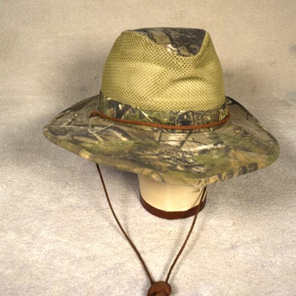 Redhead Camouflage Bucket Hat Khaki Mesh Vented Wide Brim Leather Camo Sunhat - Picture 3 of 11